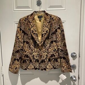 Focus 2000 Paisley Textured Blazer Western Brown Cream Jacket Size 12 (Large)